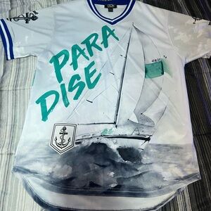 White and Blue Paradise Graphic Men's Jersey